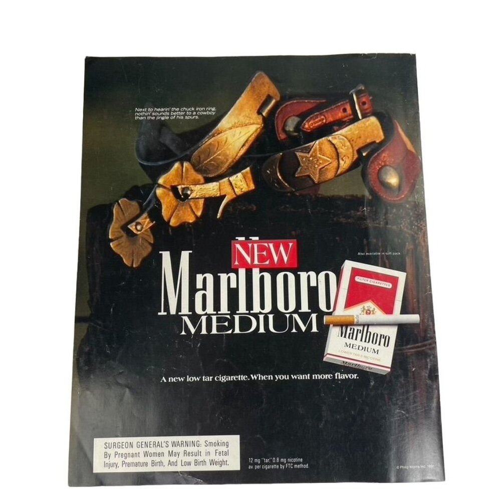 1991 Marlboro Cigarettes Vintage Advertisement Riding Spurs u